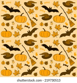 Yellow halloween seamless pattern, vector. 
