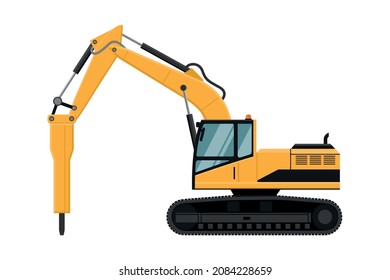 yellow hammer backhoe loader on white background