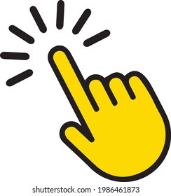 yellow Hand cursor, clicking pointer vector icon