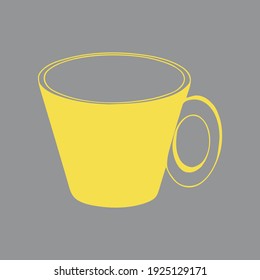A Yellow hand drawing outline vector illustration of a cup for hot tea or coffee isolated on a gray background
