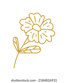 Yellow hand drawn flower. Stickers for social networks. Plant, botany and floristry. Symbol of spring and summer seasons. Childrens creativity and art, drawing. Cartoon flat vector illustration
