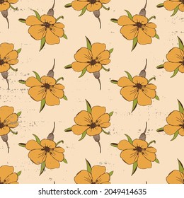 Yellow hand drawn flowers vector seamless repeat