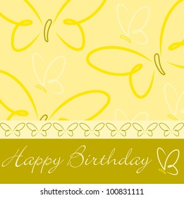 Yellow hand drawn Happy Birthday butterfly card in vector format.