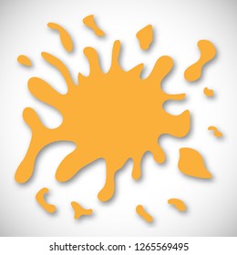 Yellow Hand Drawn Paint Splash with small splashes and shadows. Vector illustration
