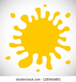 Yellow Hand Drawn Paint Splash with small splashes and shadows. Vector illustration
