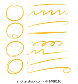 yellow hand drawn underline, brush line, and circle for marking text