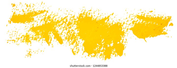 Yellow hand drawn vector brush strokes. Grunge distress textured design element. Used as a banner, template, logo.
