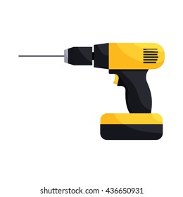 Yellow hand drill icon, cartoon style