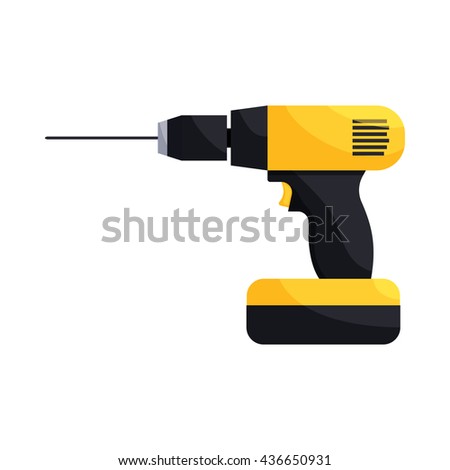 Yellow hand drill icon, cartoon style
