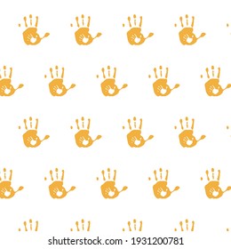 Yellow hand print isolated over white background. Hand drawn doodle seamless vector pattern, for fabric, wrapping, textile, wallpaper, apparel. Vector illustration