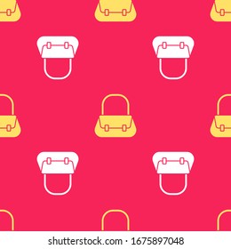 Yellow Handbag icon isolated seamless pattern on red background. Female handbag sign. Glamour casual baggage symbol.  Vector Illustration