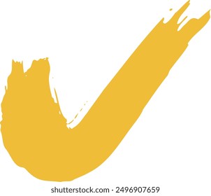 Yellow hand-drawn check mark written by Asian brush calligraphy style. Vector illustration isolated on a transparent background.