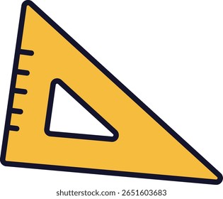 Ícone De Régua Triangular Desenhado À Mão Amarelo. Simples estilo de desenho animado geometria e ferramenta de desenho.