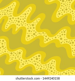 yellow handdrawn wavy lines and dots. seamless pattern. sand vector texture