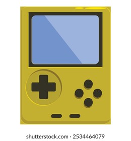 Console de jogo portátil amarelo com pad direcional e botões exibindo tela azul