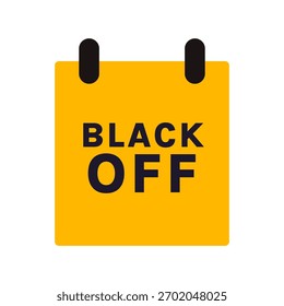 Etiqueta de suspensão amarela com texto "BLACK OFF", ideal para banners de desconto, visuais de venda Black Friday e promoções de e-commerce.