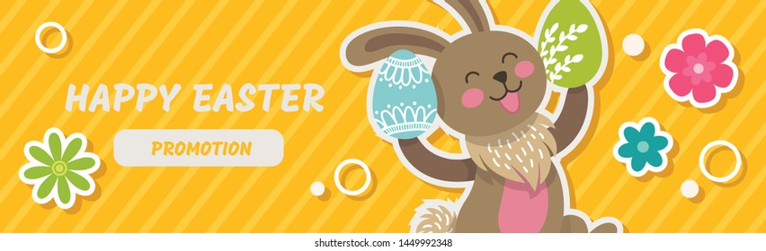 Yellow Happy Easter Horizontal Banner