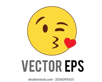 Yellow happy face flat icon winking with puckered lips blowing a kiss, represent a kiss goodbye or good night and convey feelings of love and affection