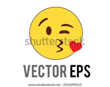 Yellow happy face flat icon winking with puckered lips blowing a kiss, represent a kiss goodbye or good night and convey feelings of love and affection