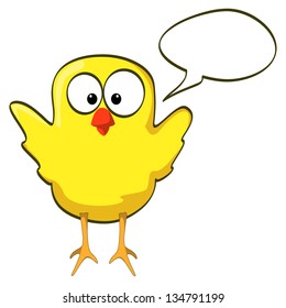 yellow happy little bird with speech bubble