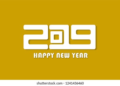 Yellow Happy New Year 2019 sign concept. Vector illustration