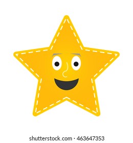 Yellow happy star with smile. The star is isolated on white background. Vector illustration.