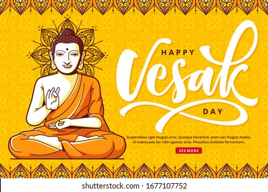 yellow happy vesak day banner