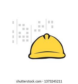 yellow hard hat with abstract city in behind, vector