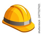 Yellow hard hat with black strap on white background, for safety