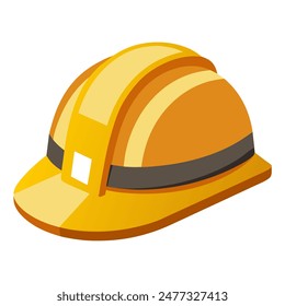 Yellow hard hat with black strap on white background, for safety