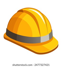 Yellow hard hat with black strap on white background, for safety