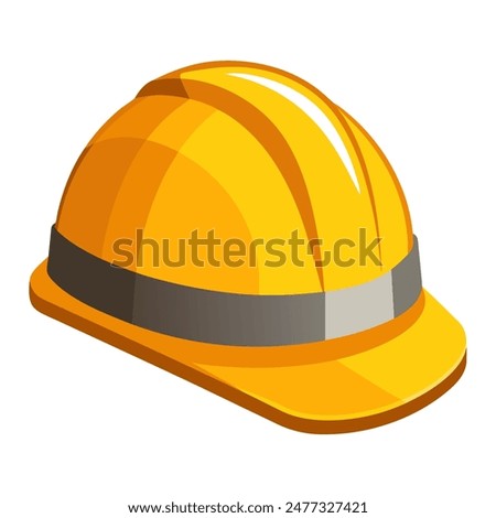 Yellow hard hat with black strap on white background, for safety