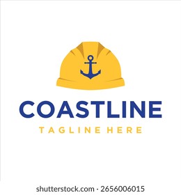 yellow hard hat with a blue anchor logo design