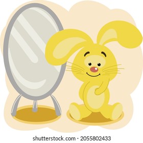 Yellow hare near the mirror