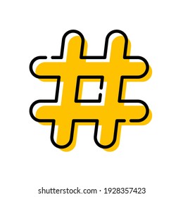 Yellow Hashtag Flat Design Icon Vector