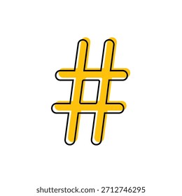 Yellow hashtag flat design icon. hashtag symbol line art. concept social media marketing. comic outline style. vector illustration
