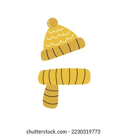 Yellow hat and carf vector stylized clipart. Autumn concept illustration for stickers and icons. Minimalistic children style, black and yellow color