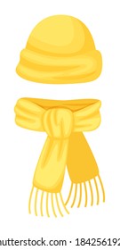 Yellow hat and scarf seasonal outerwear on white background