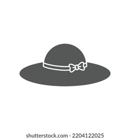 Yellow hat for sun protection headwear with ribbon. Woman summer hat, Girl sun cap for beach and summer vacation accessory icon. Vector illustration filled outline style. EPS10