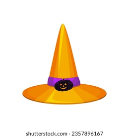 Yellow hat.A witch's hat for Halloween.A design element for celebrating Halloween.Vector illustration isolated on a white background.