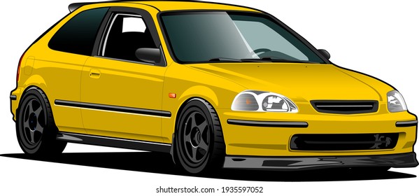 Ilustración del vector lateral frontal del estilo del coche del parachoques amarillo