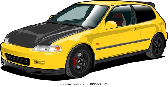 Ilustración del vector lateral frontal del estilo del coche del parachoques amarillo