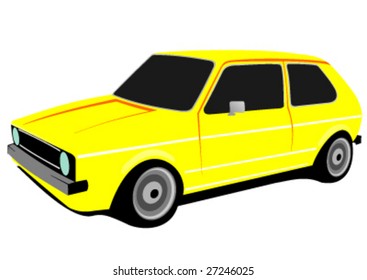 yellow hatchback isolated on white