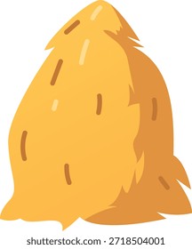 Un pajar amarillo, alimento seco para animales. Agricultura, agricultura. Cosechando, segando. Hierba seca apilada en un pajar. Ilustración plana de Vector. Fondo aislado. Estilo de dibujos animados.