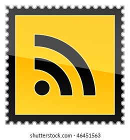 Yellow hazard postage stamps with rss symbol on white background
