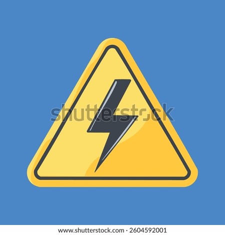 Yellow hazard sign with a lightning bolt, on blue background. Warns of electrical danger