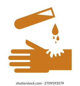 Yellow hazard warning sign with a corrosive liquid and hand symbols