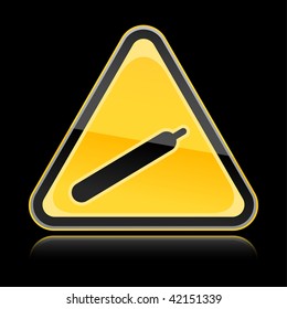 Yellow hazard warning sign with gas symbol on black background