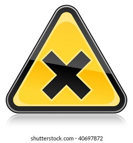Yellow hazard warning sign with irritant symbol on white background
