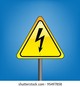 Yellow hazard warning sign on against blue sky  - Electric shock warning, vector version